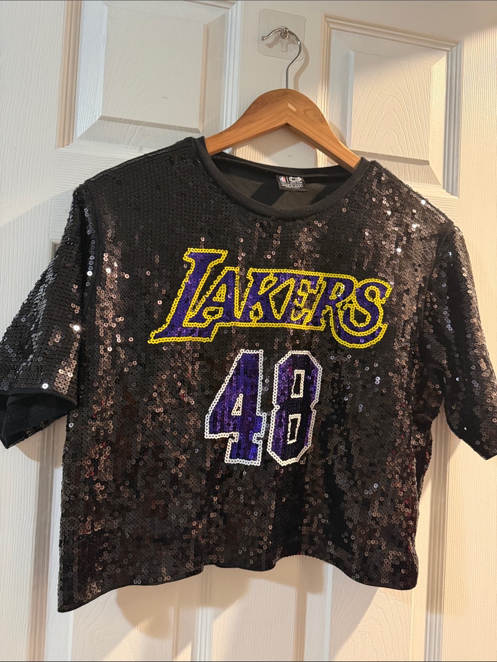 Lakers Sequin Crop Tee in Black - Official NBA Inspired